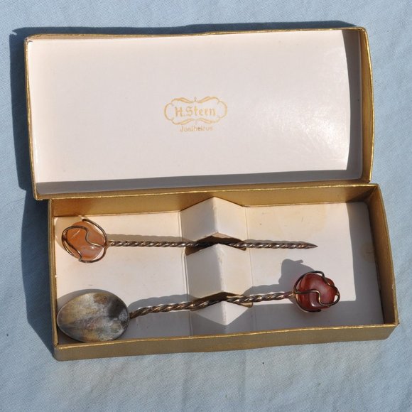 Sterling Silver Spoon olive Pick Set Gemstone vintage Joalheiros H Stern (H93) - Picture 4 of 5